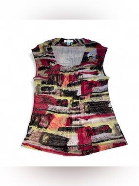 Y2K vintage funky avant garde flowy abstract print blouse, size P/L 🫧